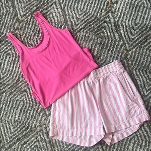 Old Navy Pink Tank Top and Striped Shorts Set Sz M